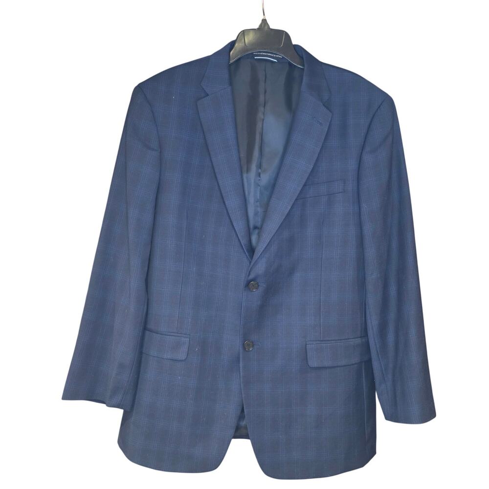 EUC Tommy Hilfiger Men's Blue Plaid‎ Windowpane Sport Coat sz 42R
